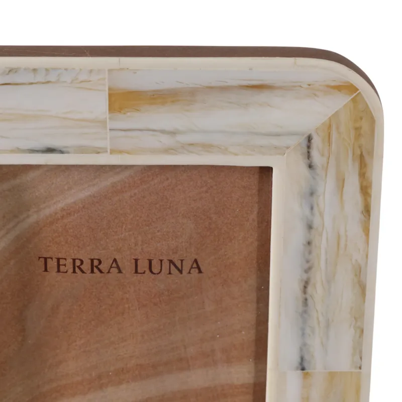 4x6\" Marbled Resin Photo Frame, Ivory/ Brown