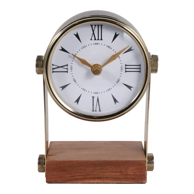 7x5\" Round Clock On Wood Base, Multi