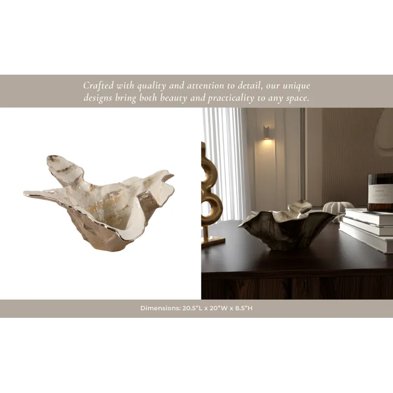 21x20\" Free-form Metal Bowl, Tan Multi