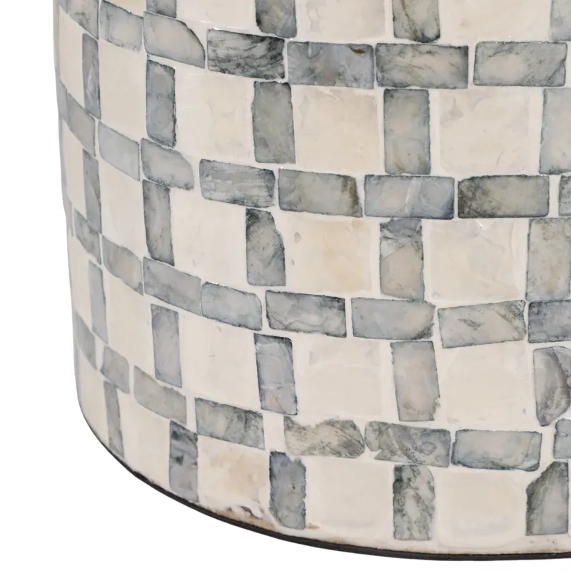 15x9\" Capiz Plaid Vase, Ivory Multi