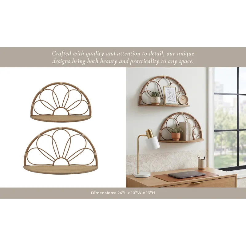 Ec S/2 11/13" Arched Flower Wall Shelves,brown