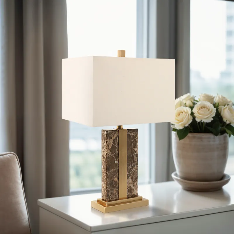 26x16\" Rectangle Marble Lamp W/ Antique Brass, Bro