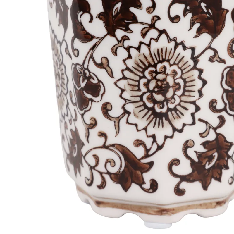 4\", 7oz Fluted Chinoiserie Candle, Brown/white