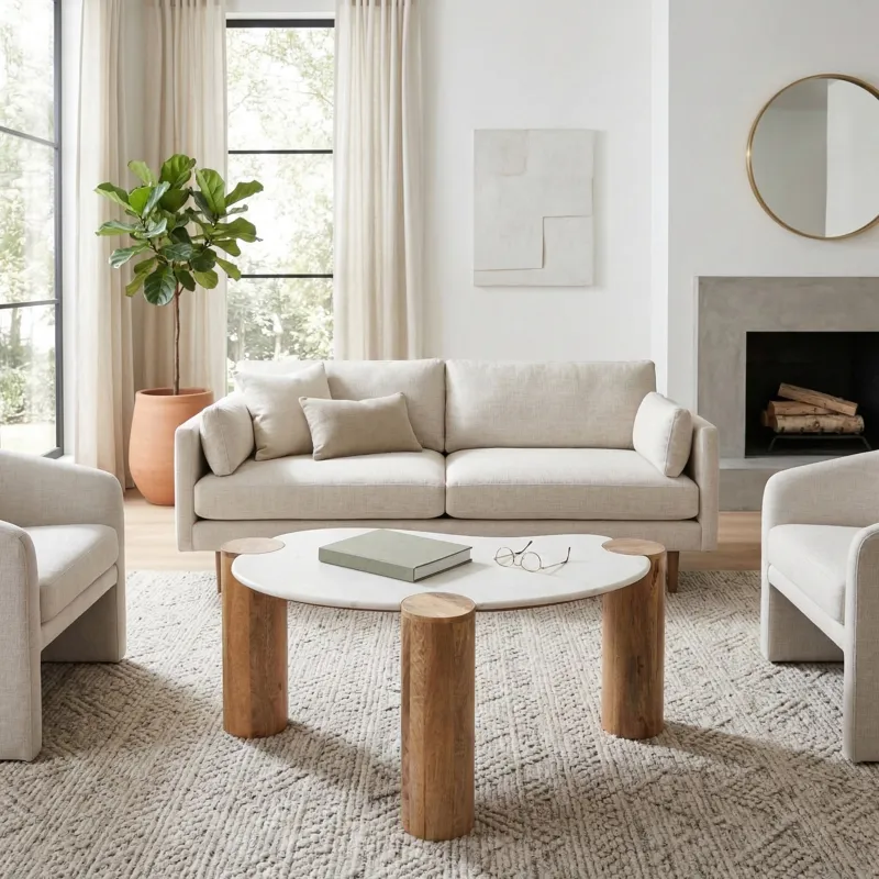 Ec 42x18\" Curved Coffee Table, White/natural