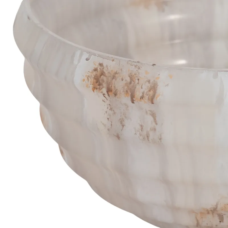 9\" Glass Pedestal Bowl Opal Finish, Ivory Multi