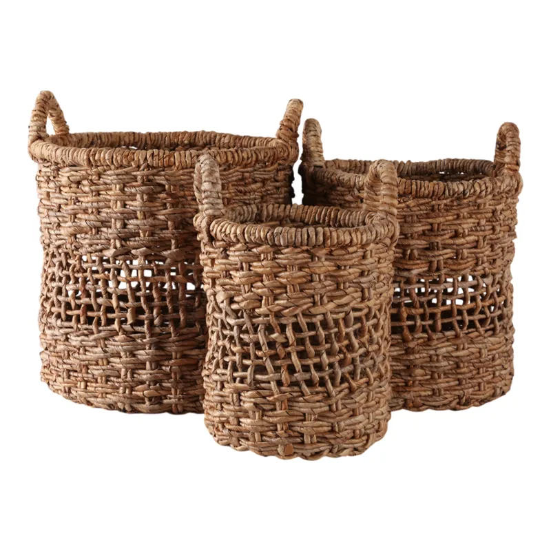 S/3 12/15/17\" Open Weave Banana Leaf Baskets, Natu