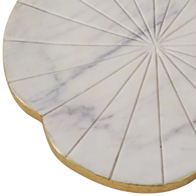 8x8\" Marble Flower Tray W/ Gold Edges, White