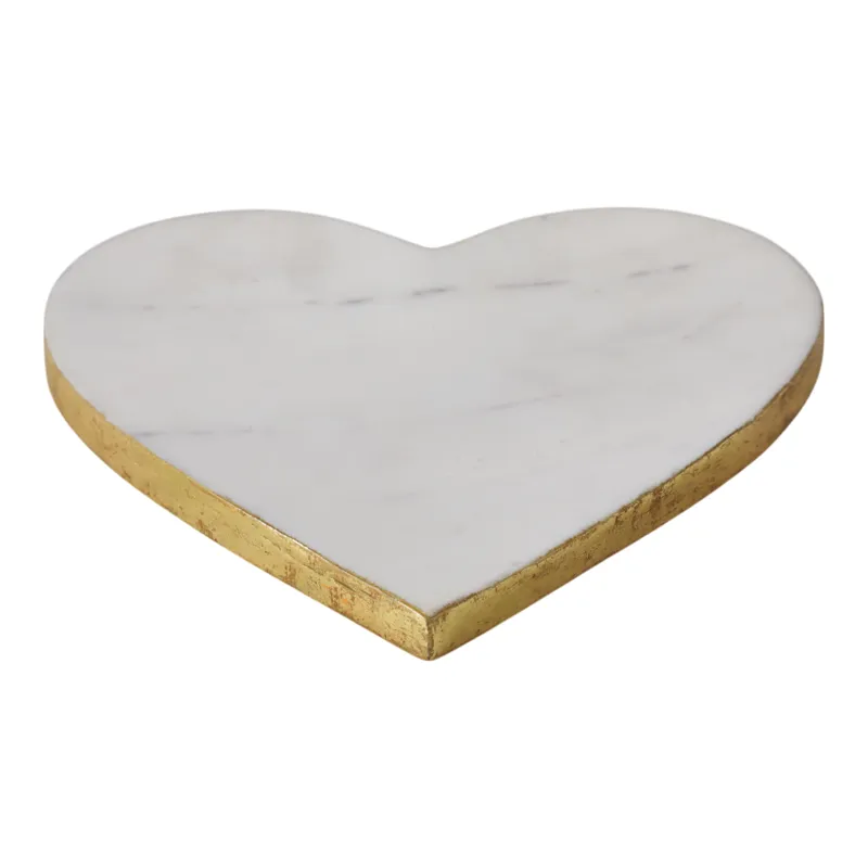 8x8\" Marble Heart Tray W/ Gold Edges, White
