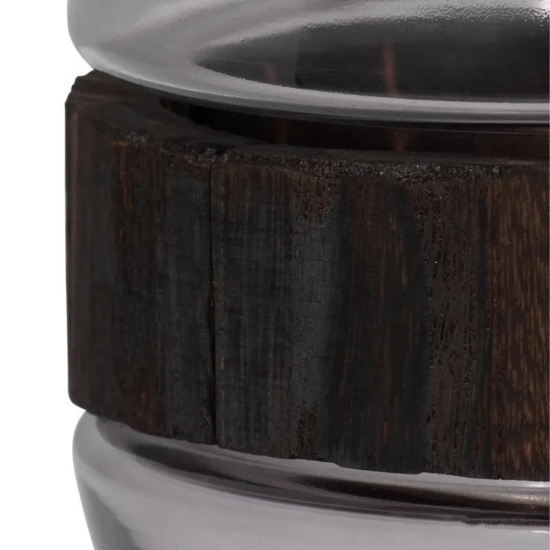 Glass, 10\" Belly Vase W/ Wood Band, Clear