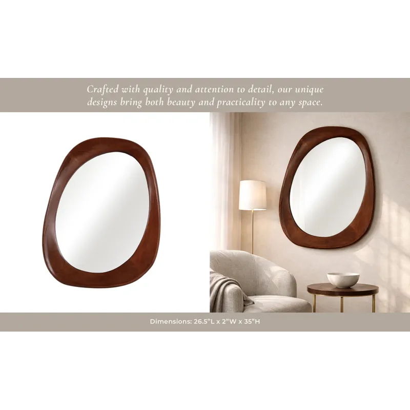36x25" Organic Shaped Wood Mirror, Natural
