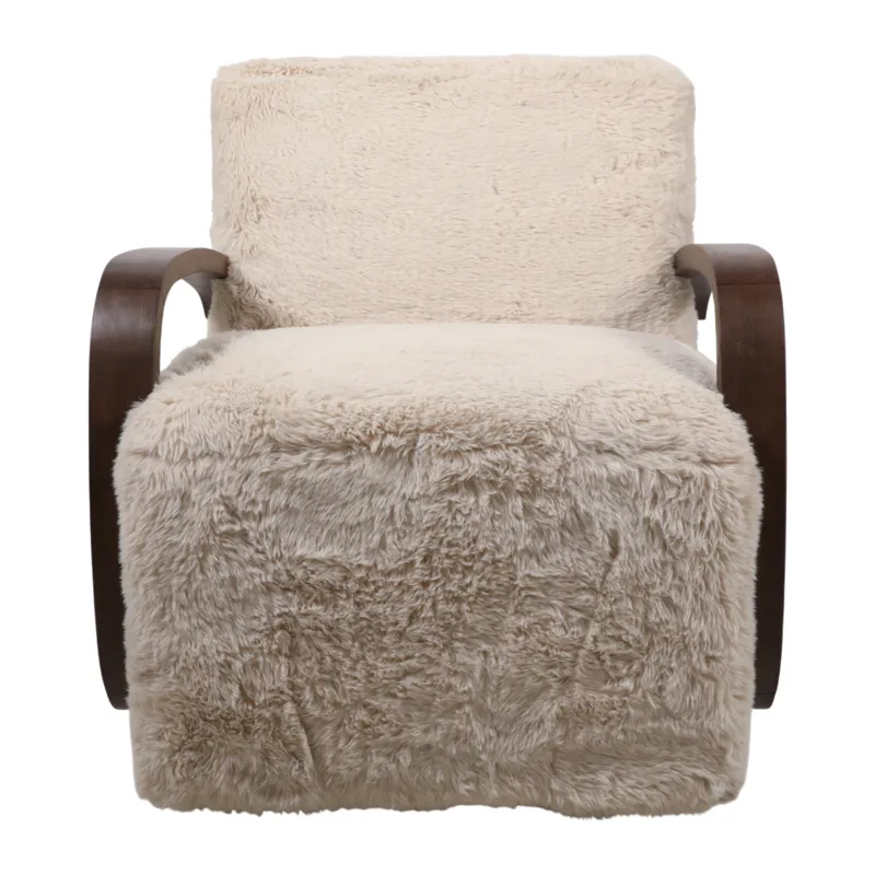 32x31" Faux Fur Accent Chair, Ivory/brown