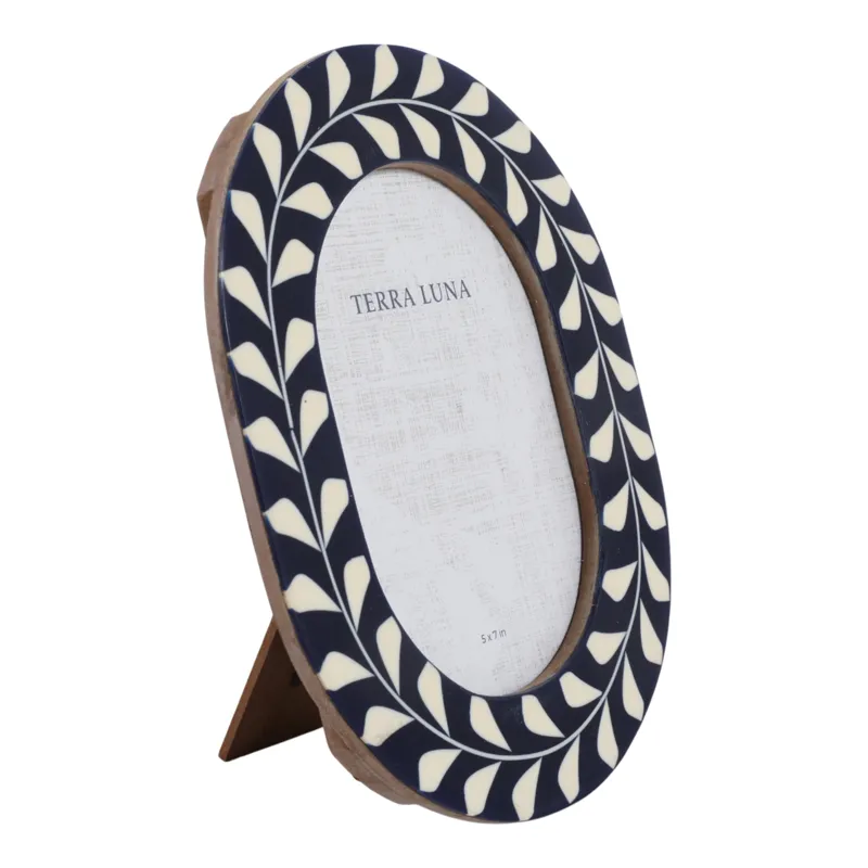 5x7 Vine Inlay Oval Photo Frame, Navy/ivory