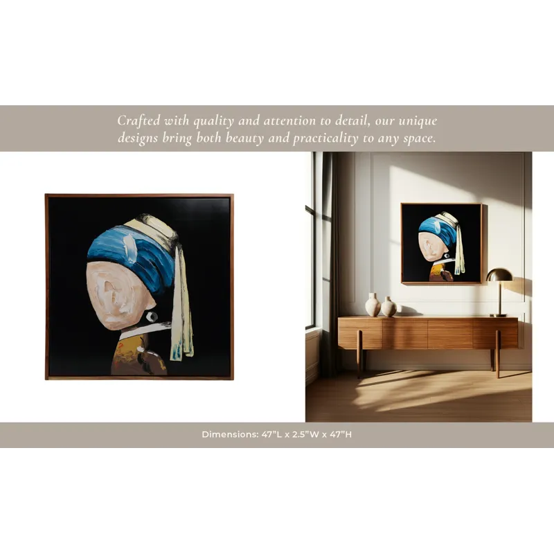 47x47 Hand Painted Girl With Pearl Earring, Multi