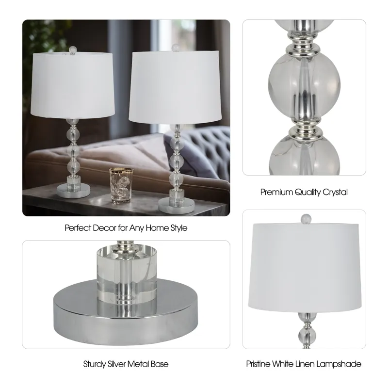 S/2 22\" Crystal Table Lamp, Silver