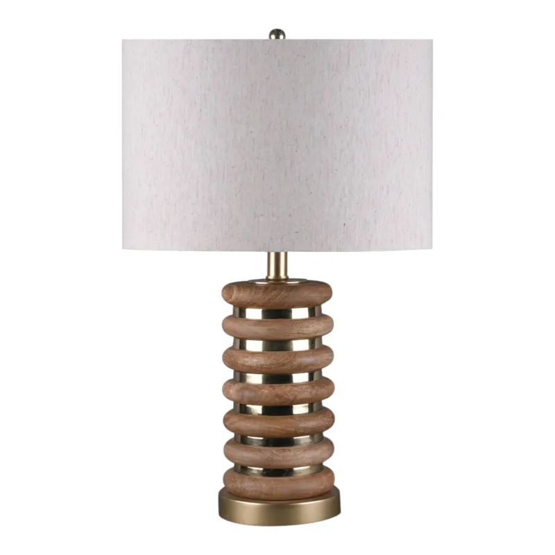 24" Wood And Iron Table Lamp Kd