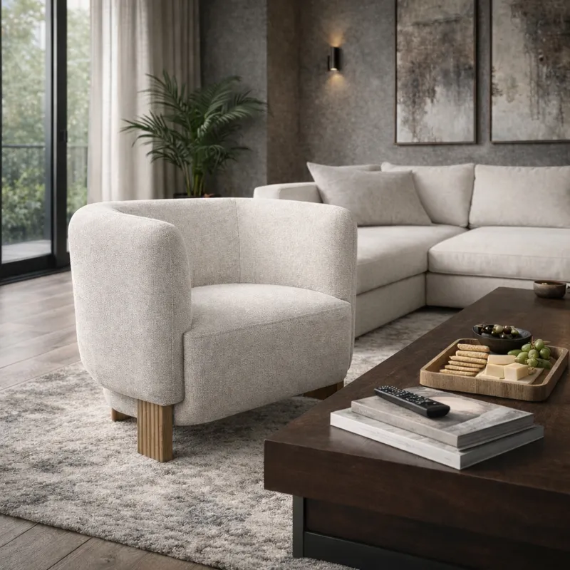 32x30" Modesto Accent Chair, Ivory/brown