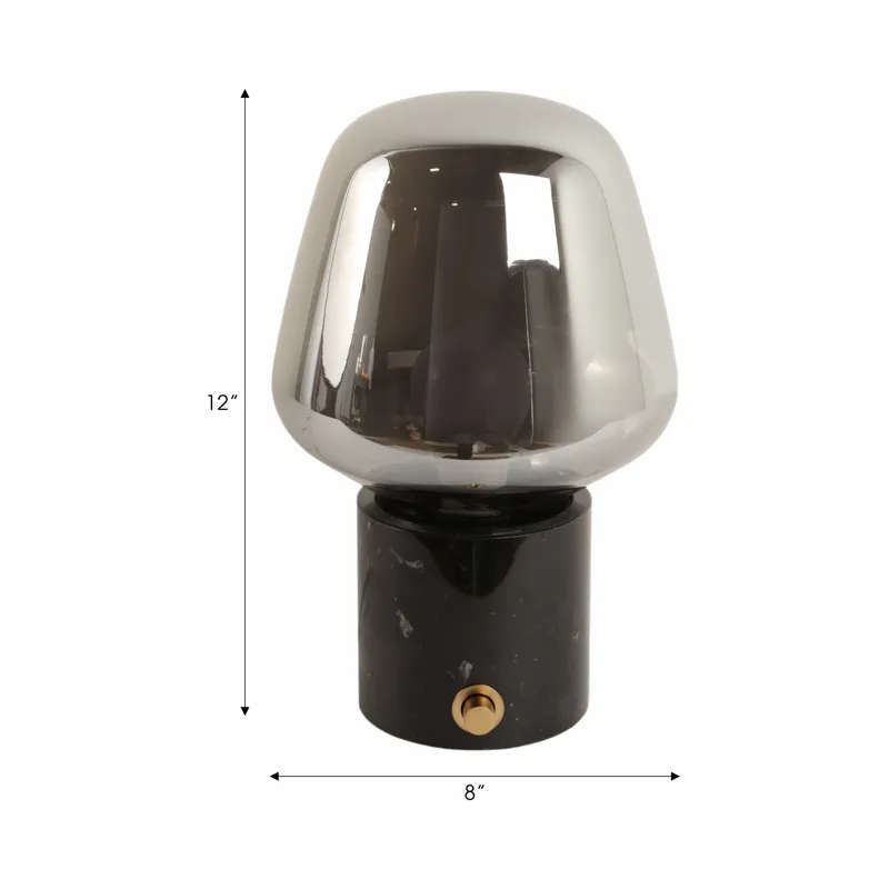 12x8\" Glass Shade On Marble Base With Switch, Blac