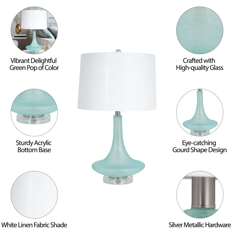Glass 26\"  Table Lamp, Green