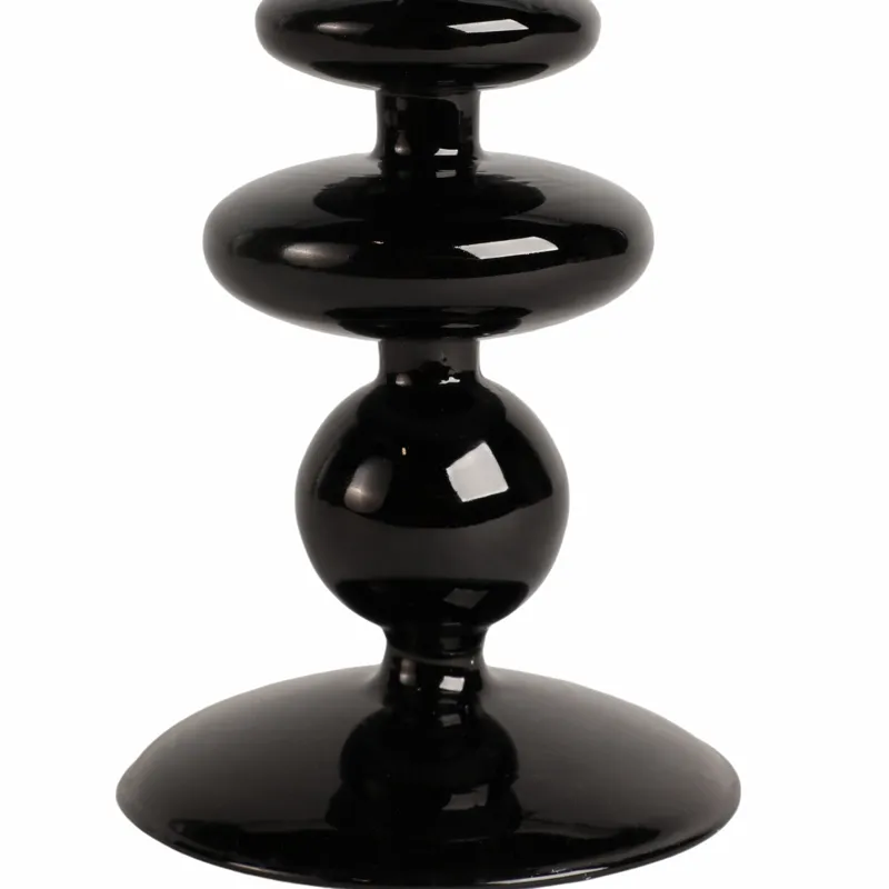 7\" Vintage Glass Taper Candle Holder, Black