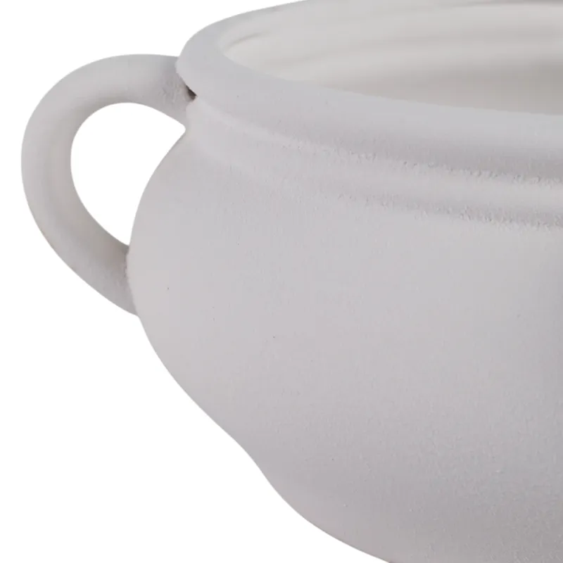 12\" Textured Bowl With Handles, White