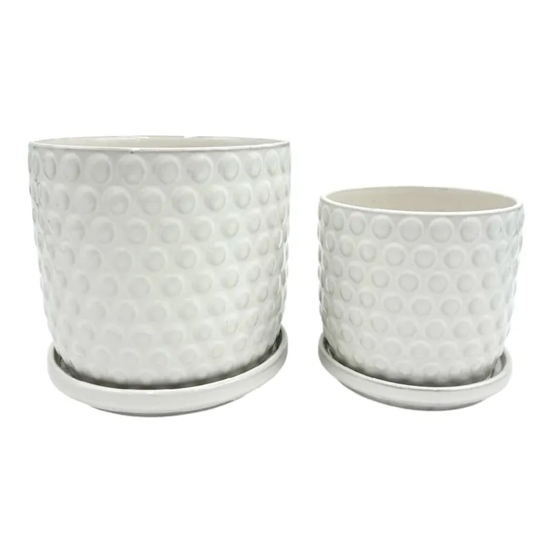 S/2 6/8\" Bubble Planter W/ Saucer, White