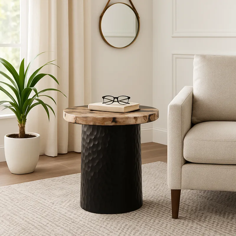 18\" Petrified Wood Top Accent Table Dimple Base