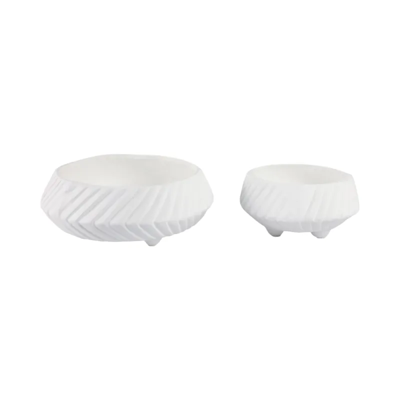 S/2 11/15\" Tapered Ecomix Bowls With Lines, White