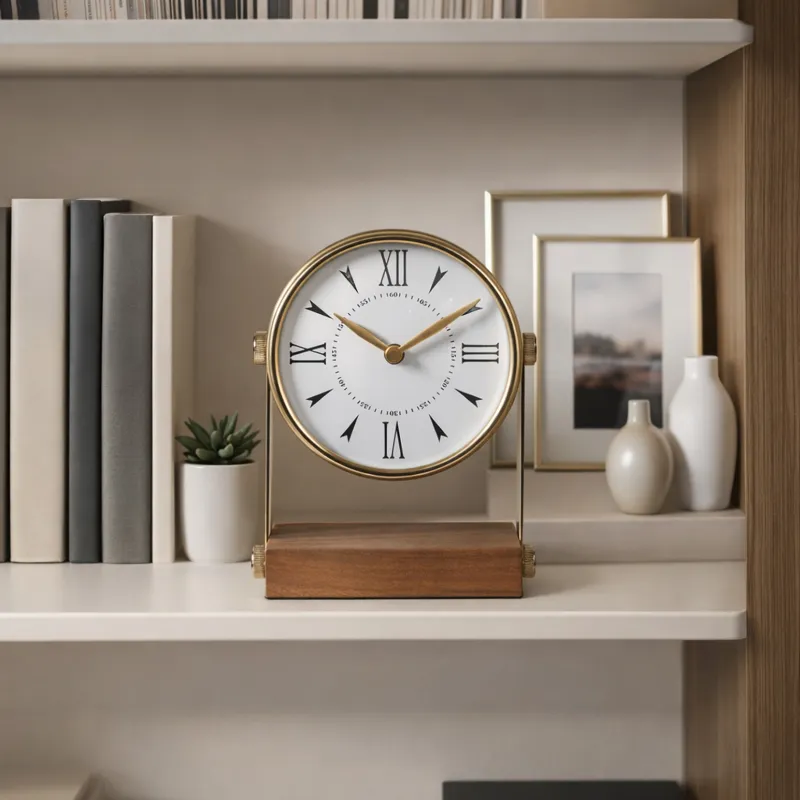 9x7\" Round Clock On Wood Base, Multi