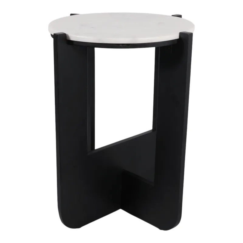 19x16\" Criss-cross Marble Top Accent Table,wht/blk