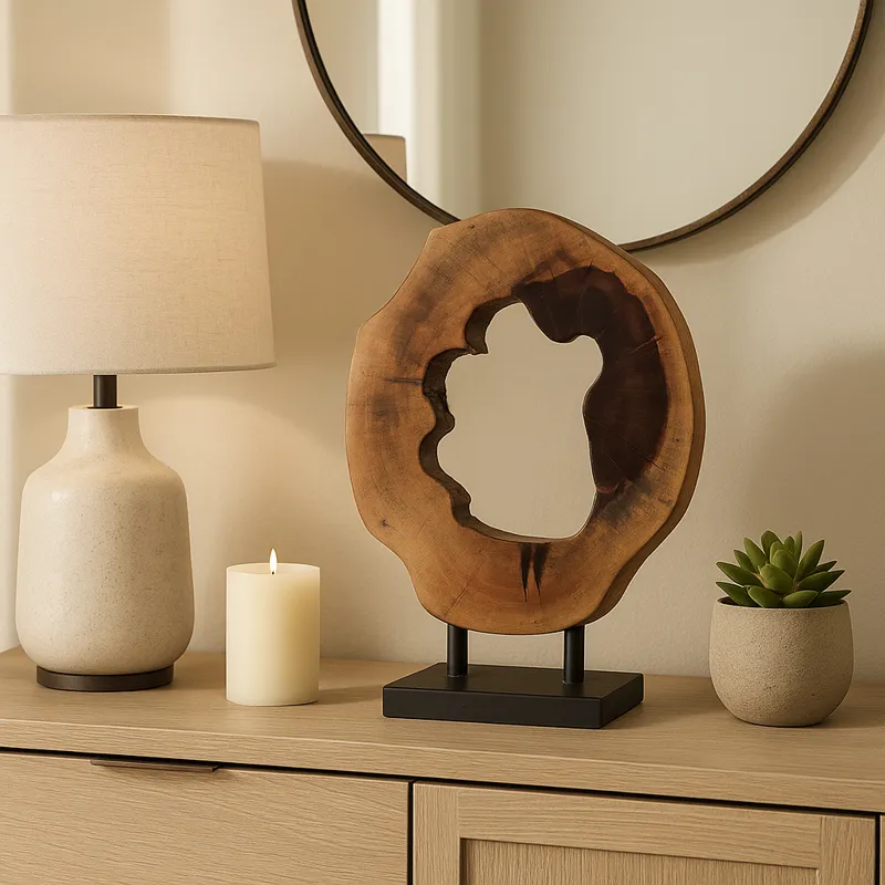 19x14" Open Wood Disc On Stand, Brown/black