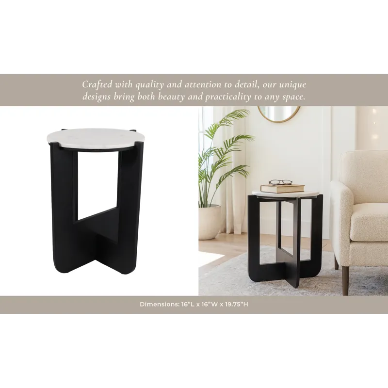 19x16\" Criss-cross Marble Top Accent Table,wht/blk
