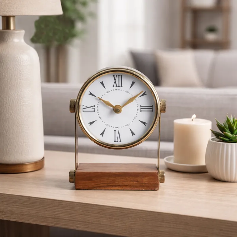 7x5\" Round Clock On Wood Base, Multi