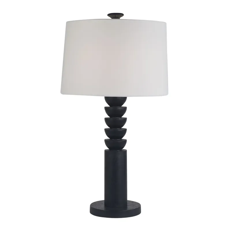 27\" Carved Totem Table Lamp, Black