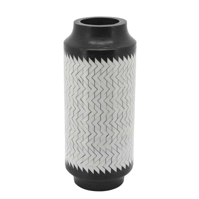 Resin 14"h Chevron Vase, Blk/white