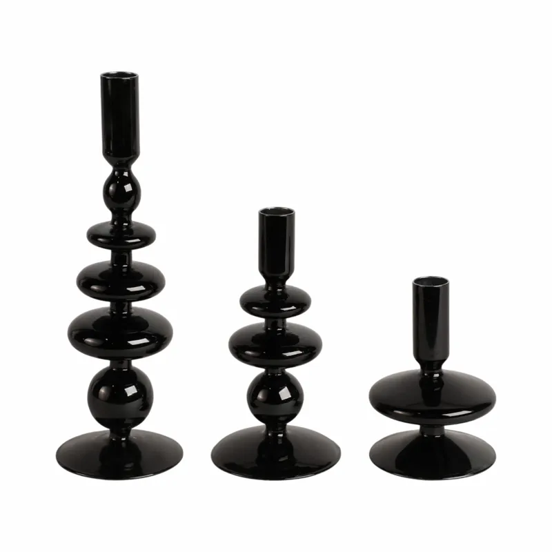 7\" Vintage Glass Taper Candle Holder, Black
