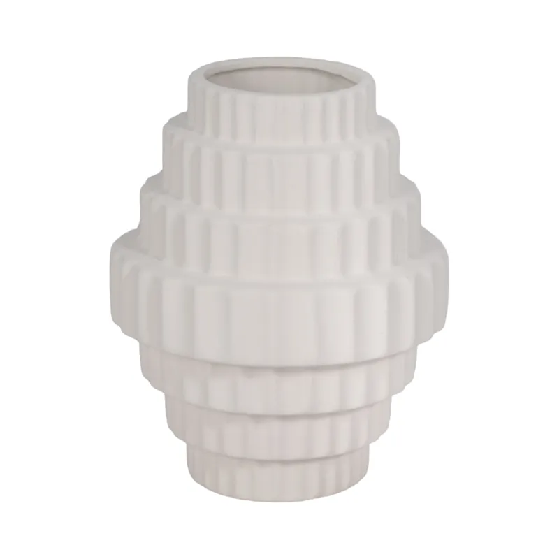8\" Textured Staggered Vase, White