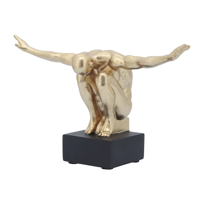 Resin, S/2, 6''h,  Man Sculpture Bookend, Gold