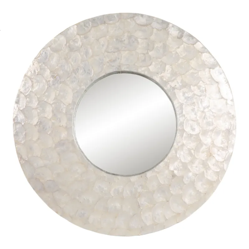 27" Round Capiz Mirror, Ivory