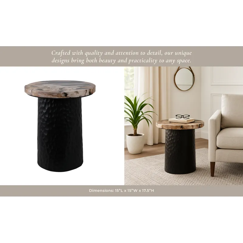18\" Petrified Wood Top Accent Table Dimple Base