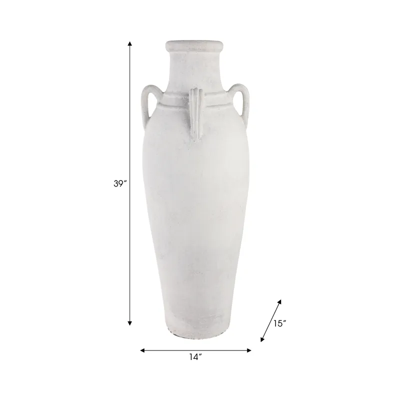 39\" Terracotta Floor Vase W/handles, Ivory