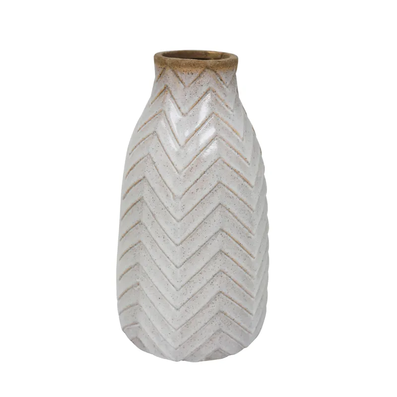 Ceramic 12" Tribal Look Vase, Ivory
