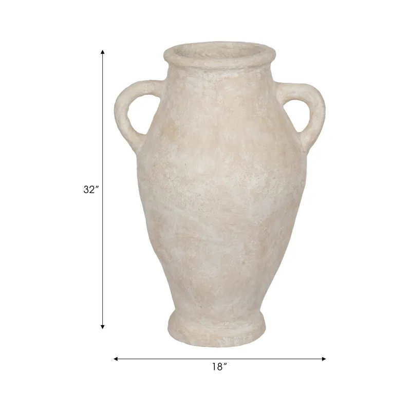32\" Paper Mache Jug With Handles, White