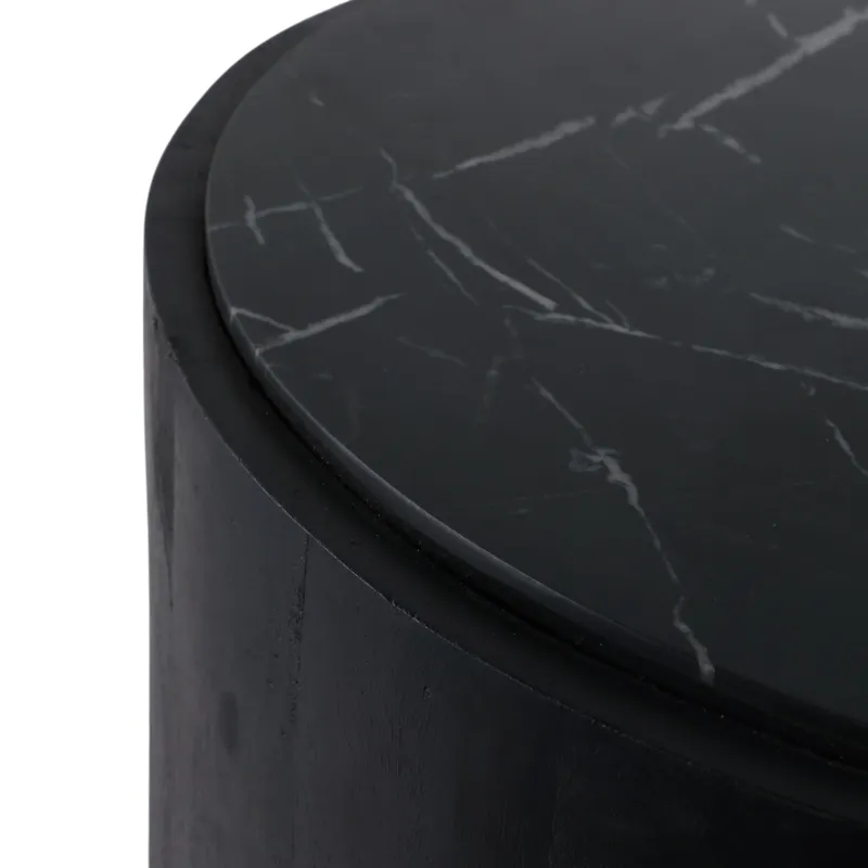 18x18 Marble Inlay Rnd Accent Table, Blk/wht