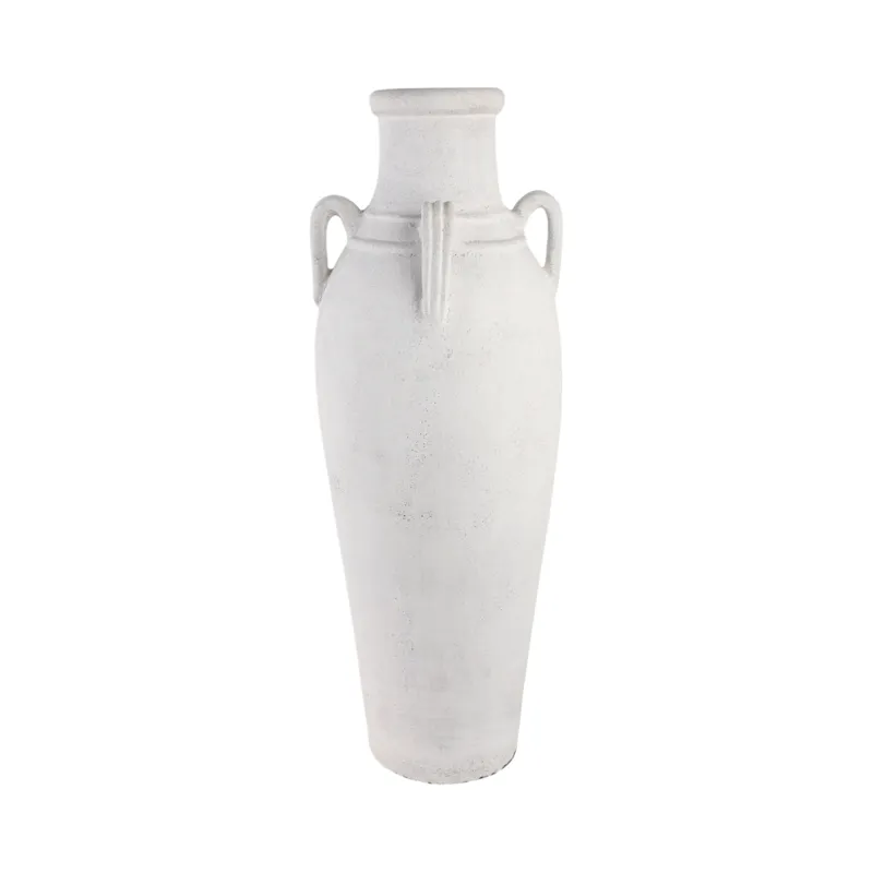 39\" Terracotta Floor Vase W/handles, Ivory