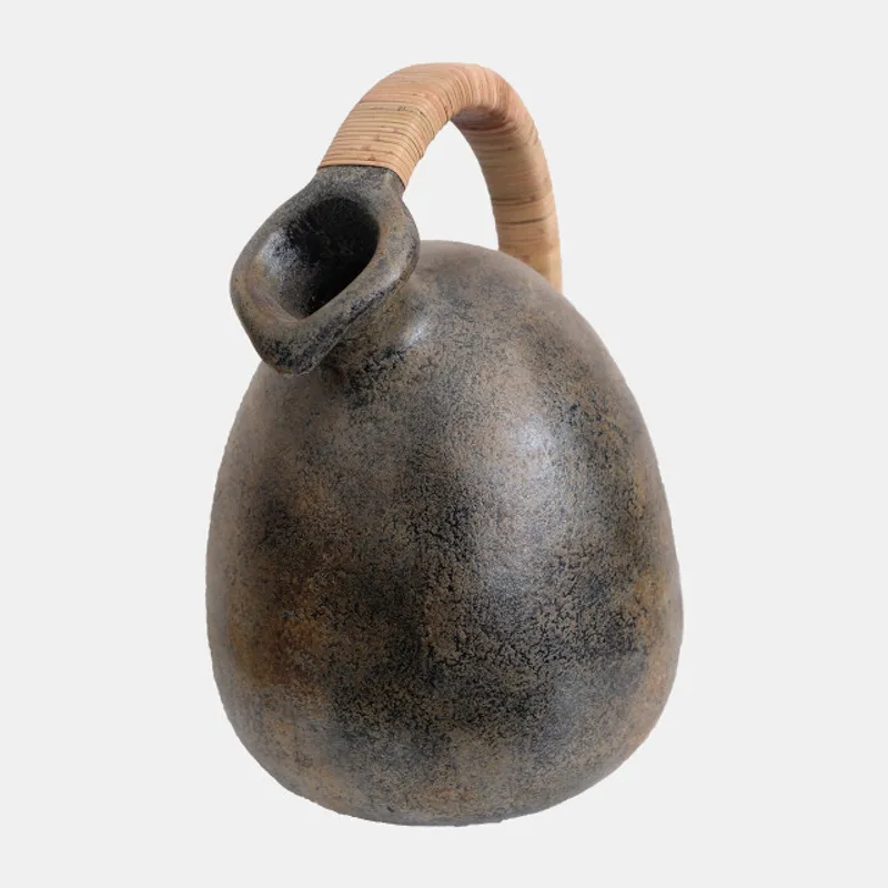 Terracotta, 16" Rustic Jug W/ Woven Handle, Multi