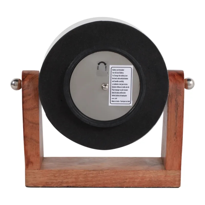 7x7\" Clock On Wood Base, Natural/silver