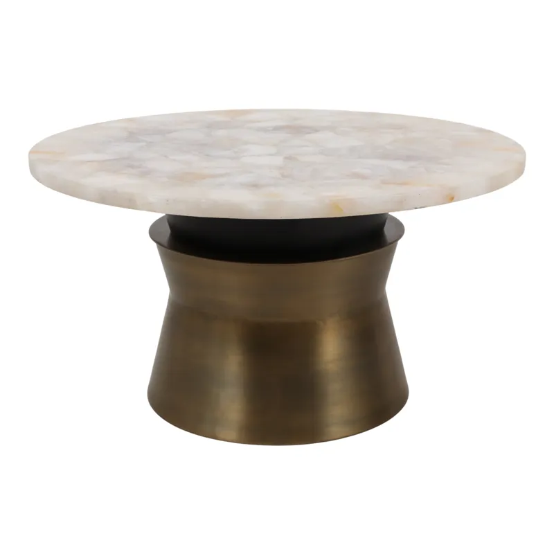 30x16\" Agate Top Metal Base Coffee Table, White/go