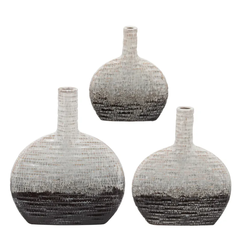 12"h Textured Oval 2-tone Vase, Beige