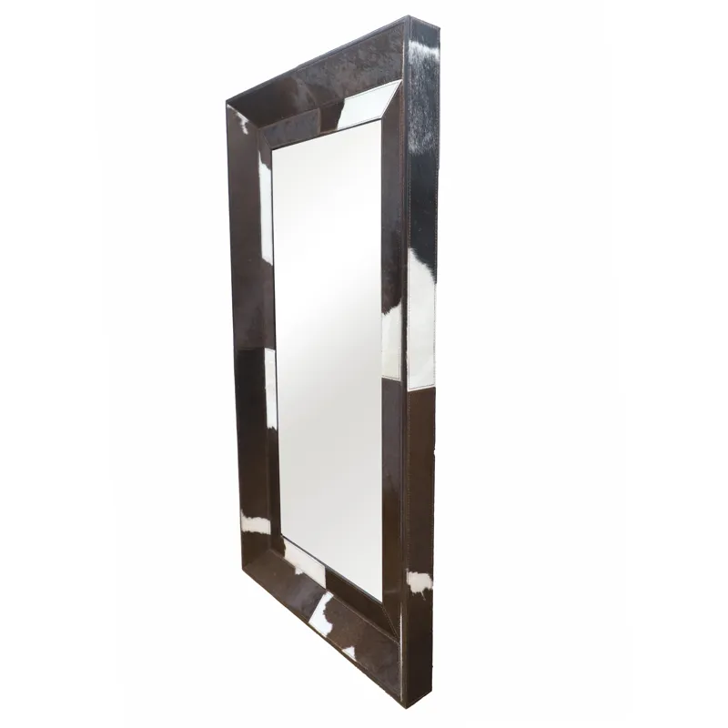 42x23\" Hair On Hide Cow Print Mirror, Brown/white