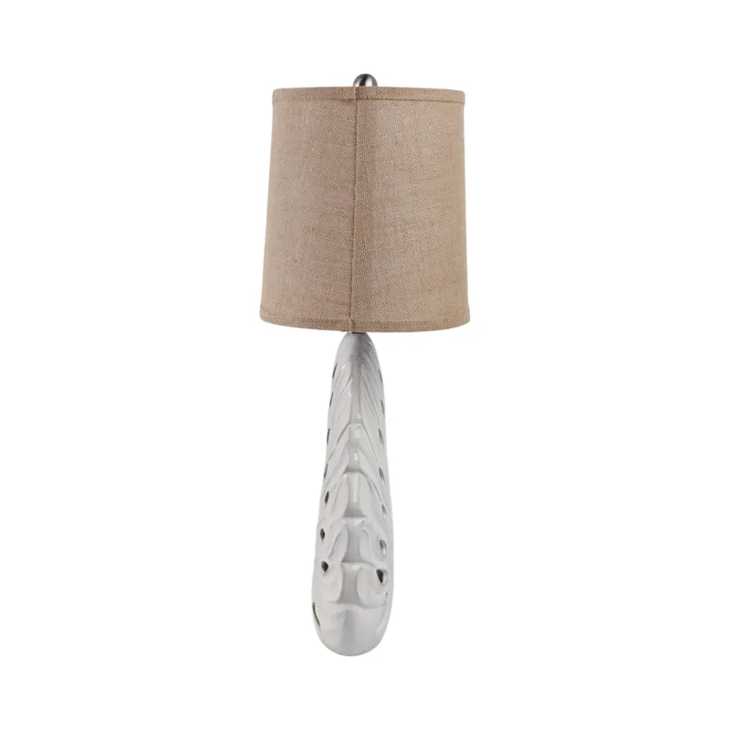 29x18\" Pierced Leaf On Ceramic Lamp, White